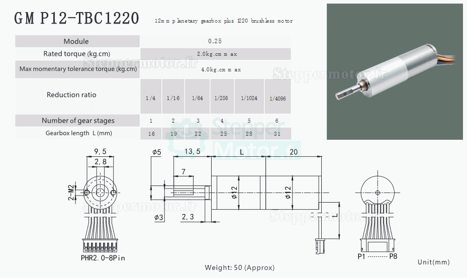 2 Pièces Φ12mm 6V/12V Motoréducteur coreless brushless GMP12-TBC1220 avec réducteur planétaire arbre 3mm